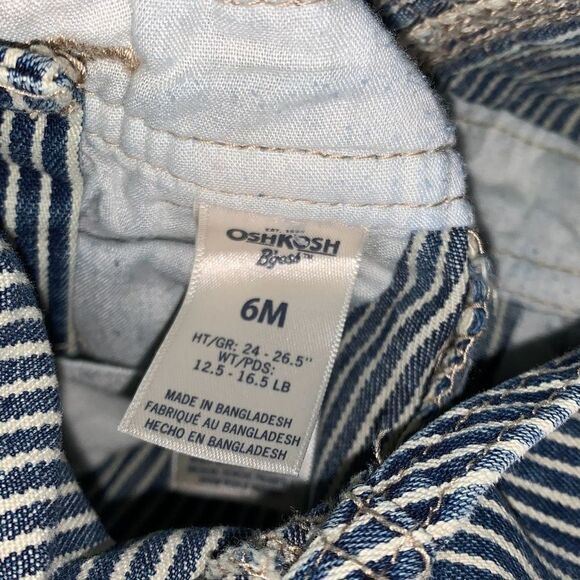 OSHKOSH b'gosh Blue Jean Striped Railroad Engineer Bib Overalls Boys 6 Months - Picture 15 of 16